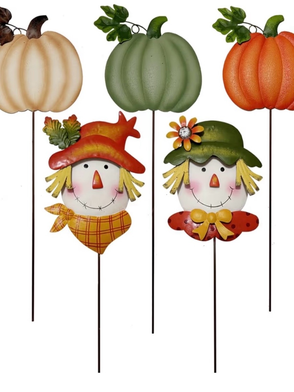 Fall Garden Stakes, Set of 5, Scarecrow and Pumpkin Outdoor Stakes, Like New
